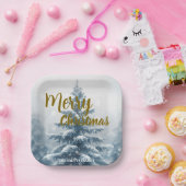 Elegant Christmas Xmas winter pine tree forest  ペーパープレート (パーティー)
