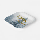 Elegant Christmas Xmas winter pine tree forest  ペーパープレート (傾斜あり)