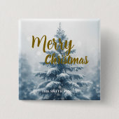 Elegant Christmas Xmas winter pine tree forest  缶バッジ (正面)