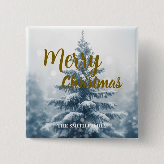 Elegant Christmas Xmas winter pine tree forest  缶バッジ (正面)