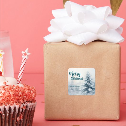 Elegant Christmas Xmas winter pine tree forest Hol スクエアシール (パーティー)