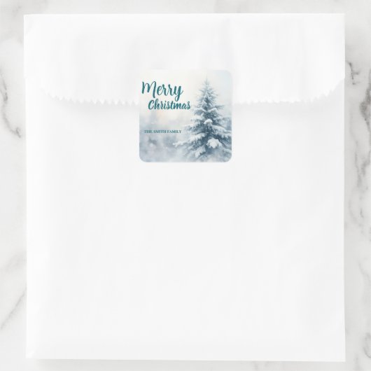 Elegant Christmas Xmas winter pine tree forest Hol スクエアシール (バッグ)