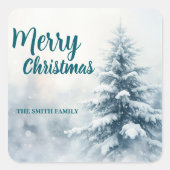 Elegant Christmas Xmas winter pine tree forest Hol スクエアシール (正面)