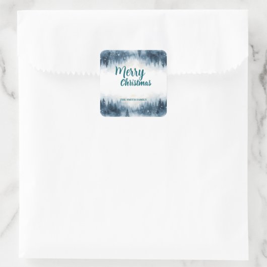 Elegant Christmas Xmas winter pine tree forest Hol スクエアシール (バッグ)