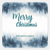 Elegant Christmas Xmas winter pine tree forest Hol スクエアシール (正面)