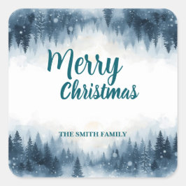Elegant Christmas Xmas winter pine tree forest Hol スクエアシール