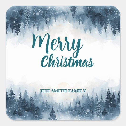 Elegant Christmas Xmas winter pine tree forest Hol スクエアシール (正面)