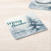 Elegant Christmas Xmas winter pine tree forest Hol スクエアペーパーコースター (アングル)