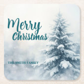 Elegant Christmas Xmas winter pine tree forest Hol スクエアペーパーコースター (正面)