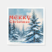 Elegant Christmas Xmas winter pine tree forest Hol スタンダードカクテルナプキン (正面)