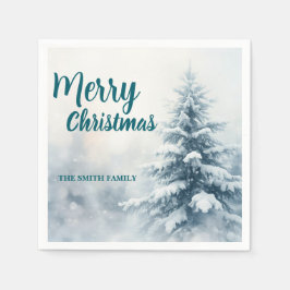 Elegant Christmas Xmas winter pine tree forest Hol スタンダードカクテルナプキン