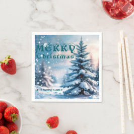 Elegant Christmas Xmas winter pine tree forest Hol スタンダードカクテルナプキン