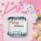 Elegant Christmas Xmas winter pine tree forest Hol ペーパープレート (パーティー)