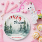 Elegant Christmas Xmas winter pine tree forest Hol ペーパープレート (パーティー)