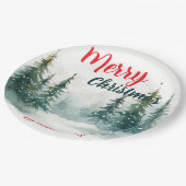 Elegant Christmas Xmas winter pine tree forest Hol ペーパープレート (アングル)