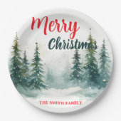 Elegant Christmas Xmas winter pine tree forest Hol ペーパープレート (正面)