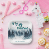 Elegant Christmas Xmas winter pine tree forest Hol ペーパープレート (パーティー)