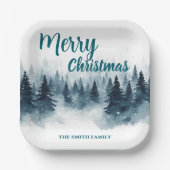 Elegant Christmas Xmas winter pine tree forest Hol ペーパープレート (正面)