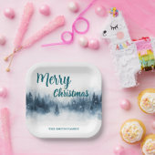 Elegant Christmas Xmas winter pine tree forest Hol ペーパープレート (パーティー)