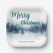 Elegant Christmas Xmas winter pine tree forest Hol ペーパープレート (正面)