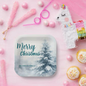 Elegant Christmas Xmas winter pine tree forest Hol ペーパープレート (パーティー)