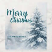 Elegant Christmas Xmas winter pine tree forest Hol ワインラベル (シングルラベル)
