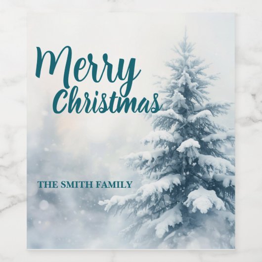 Elegant Christmas Xmas winter pine tree forest Hol ワインラベル (シングルラベル)