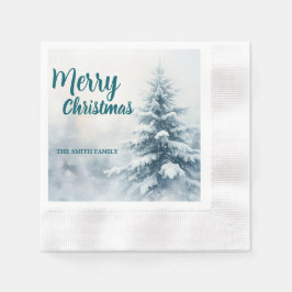Elegant Christmas Xmas winter pine tree forest Hol 縁ありカクテルナプキン