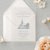 Elegant Church Venue Minimalist Black Wedding 招待状