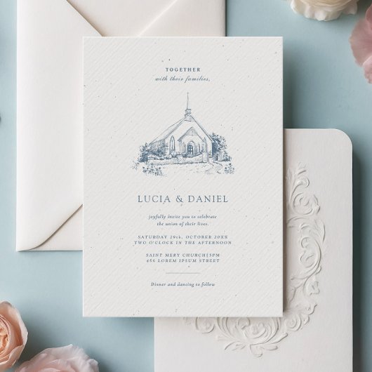 Elegant Church Venue Minimalist Black Wedding 招待状