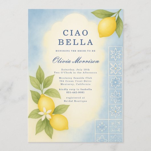 Elegant Ciao Bella Italian Bridal Shower 招待状 (正面)
