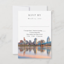 Elegant Cincinnati Skyline Watercolor Wedding 出欠カード