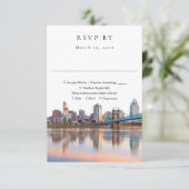 Elegant Cincinnati Skyline Watercolor Wedding 出欠カード (スタンド正面)
