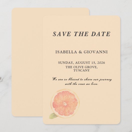 Elegant Citrus Grapefruit Wedding Save the Date 招待状 (正面/裏面)