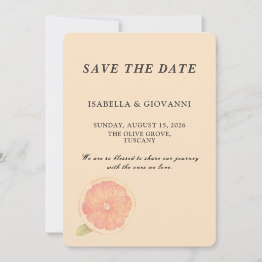 Elegant Citrus Grapefruit Wedding Save the Date 招待状 (正面)