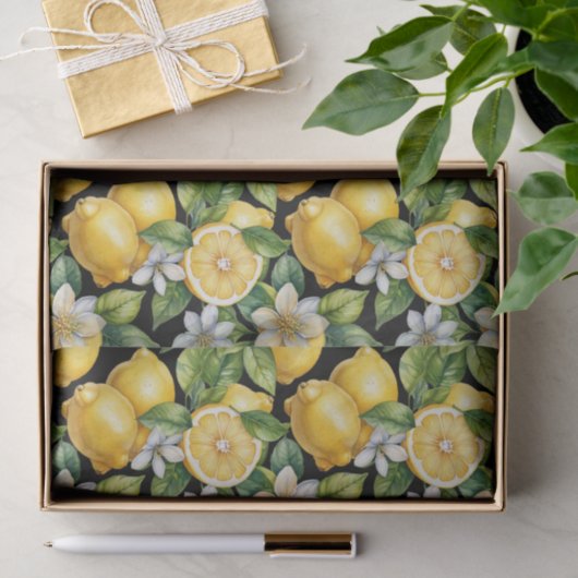 Elegant Citrus Lemon Floral Pattern 薄葉紙 (ギフト)