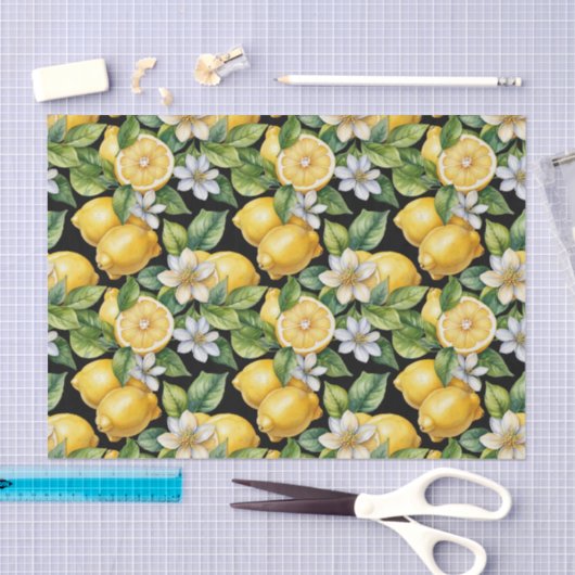 Elegant Citrus Lemon Floral Pattern 薄葉紙 (クラフト)