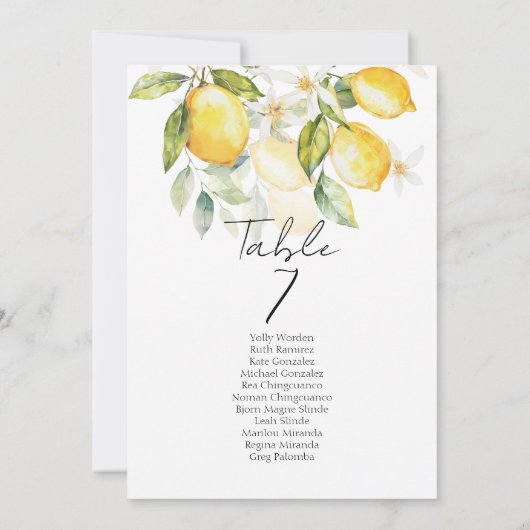 Elegant citrus table number seating chart cards (裏面)