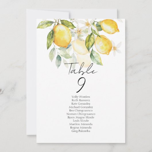 Elegant citrus table number seating chart cards (正面)