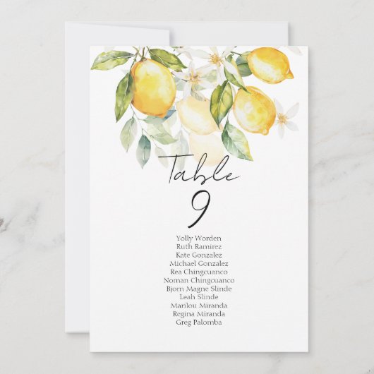 Elegant citrus table number seating chart cards (裏面)