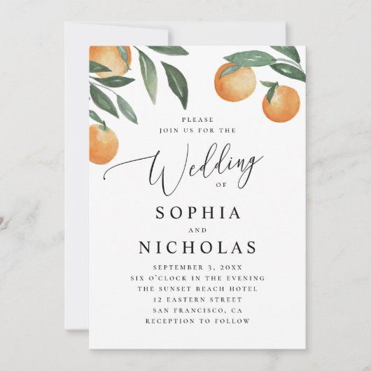 Elegant Citrus Wedding | Italian Garden Orange 招待状 (正面)
