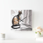 Elegant City Cat Looking Out The Window Minimalism スクエア壁時計 (ホーム)