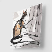 Elegant City Cat Looking Out The Window Minimalism スクエア壁時計 (傾斜)