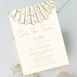 Elegant Clam Shell Sea You Soon Baby Shower 招待状