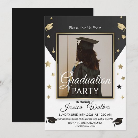 Elegant Class of 2026 Graduate Celebration Invite 招待状 (正面/裏面)