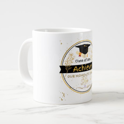 Elegant Class of 2026 Graduation Gold Floral Coffe ジャンボコーヒーマグカップ (正面左)