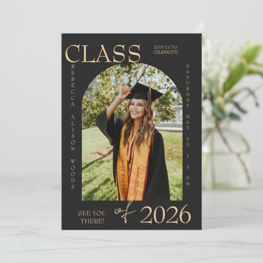 Elegant Class of 2026 Graduation Invite 招待状 (スタンド正面)