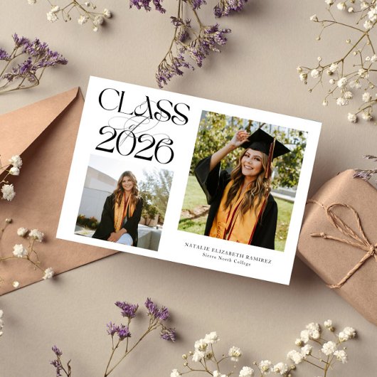 Elegant Class of 2026 Typography Grad Photo 案内状