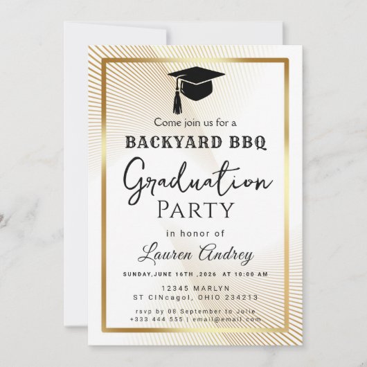 Elegant Class of 2027 Grad Party Invite with Gold  招待状 (正面)