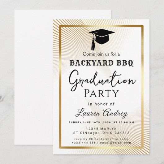 Elegant Class of 2027 Grad Party Invite with Gold  招待状 (正面/裏面)